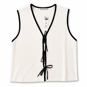 Abercrombie & Fitch Ribbed Tie Front Tank Top Women’s XL White & Black Trim NWT